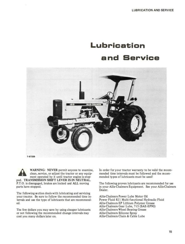 Allis-Chalmers 185 Diesel Tractor - Operator s Manual Discount