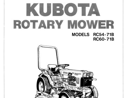 Kubota Rotary Mower Models RC54-71B and RC60-71B Operator s Manual Sale