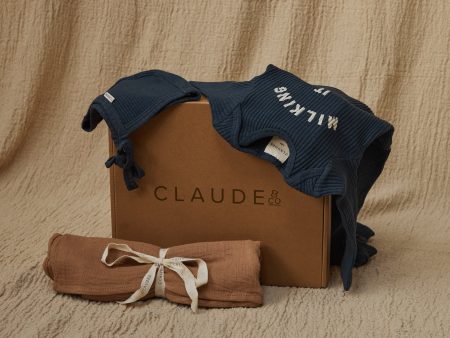 Gift Set - Navy Onesie, Bonnet and Rust Muslin Cheap